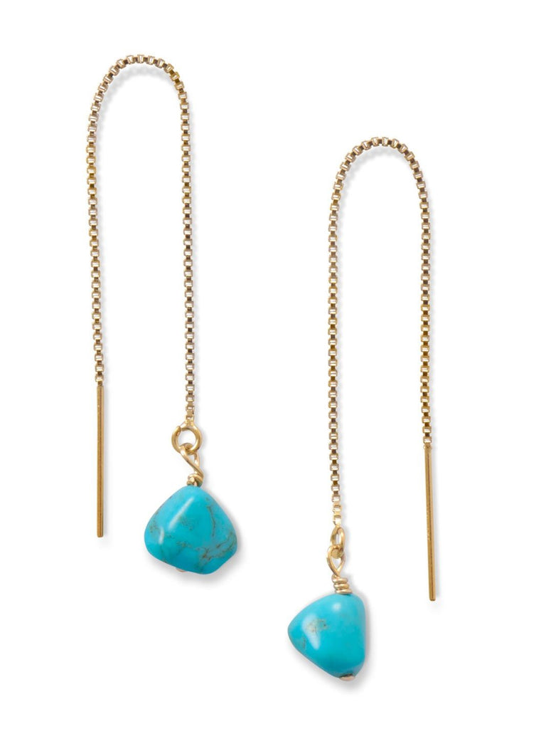 Threader Chain Earrings 14k Gold-filled with Reconstituted Turquoise Bead Ends