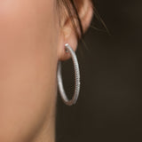 In Out Hoops with Two Rows of Cubic Zirconia Rhodium on Sterling Silver
