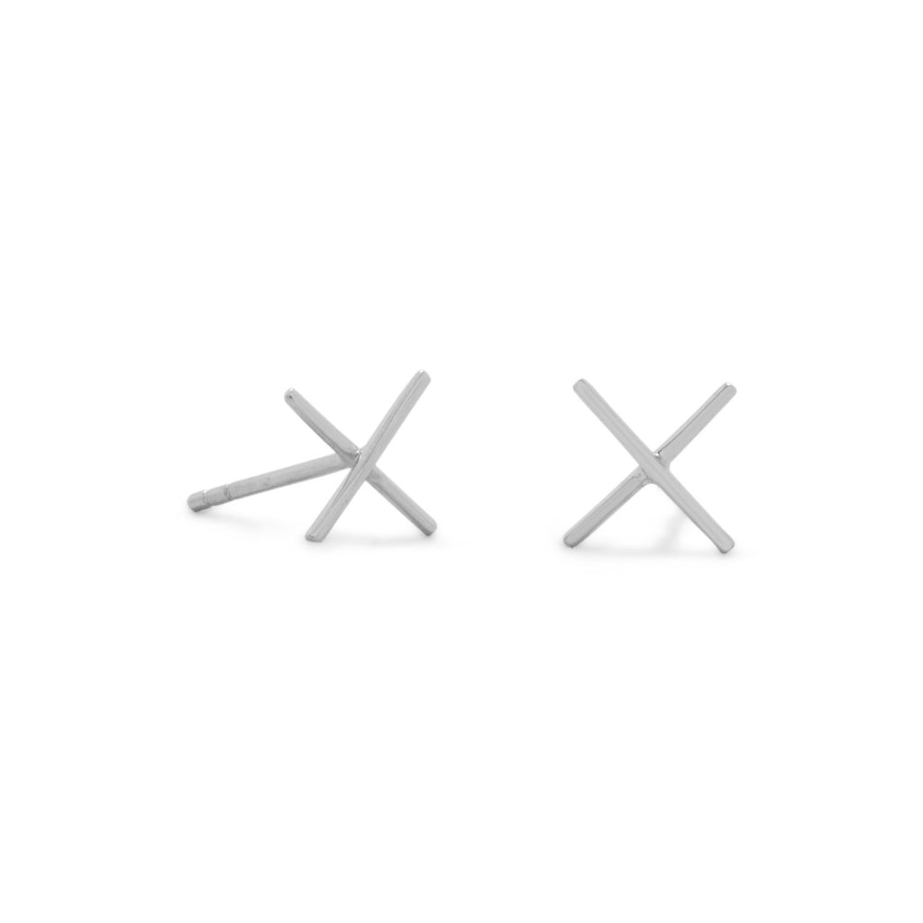 X Stud Earrings Rhodium on Sterling Silver - Nontarnish