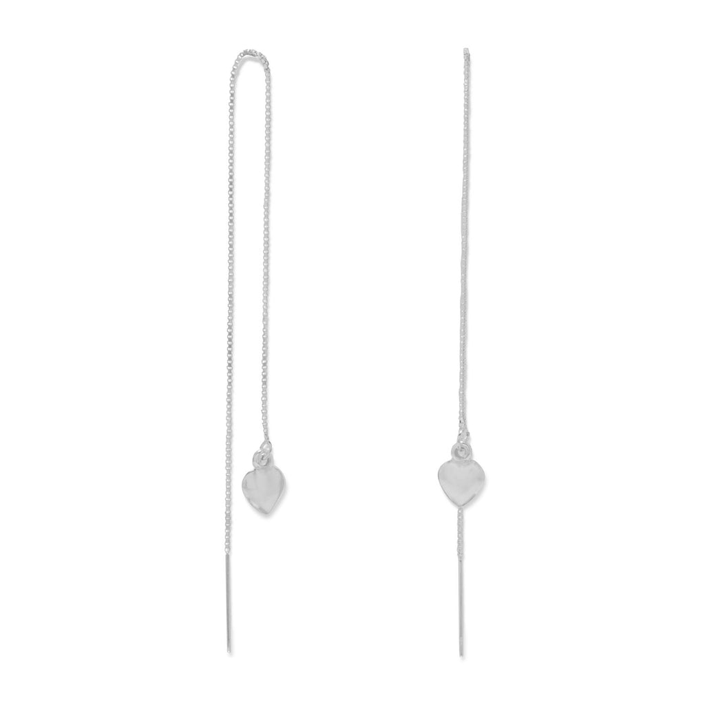 Chain Threader Earrings with Heart Drops Sterling Silver