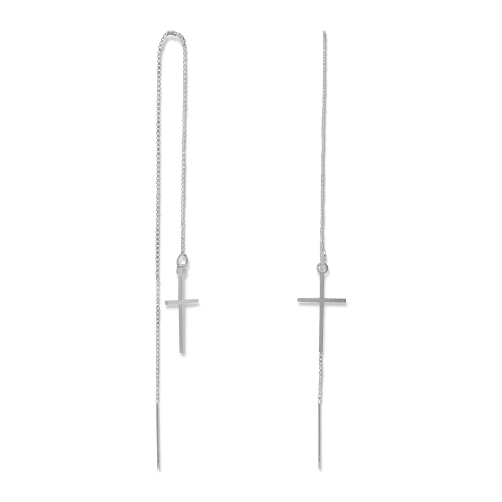 Chain Threader Earrings with Cross Drop Sterling Silver