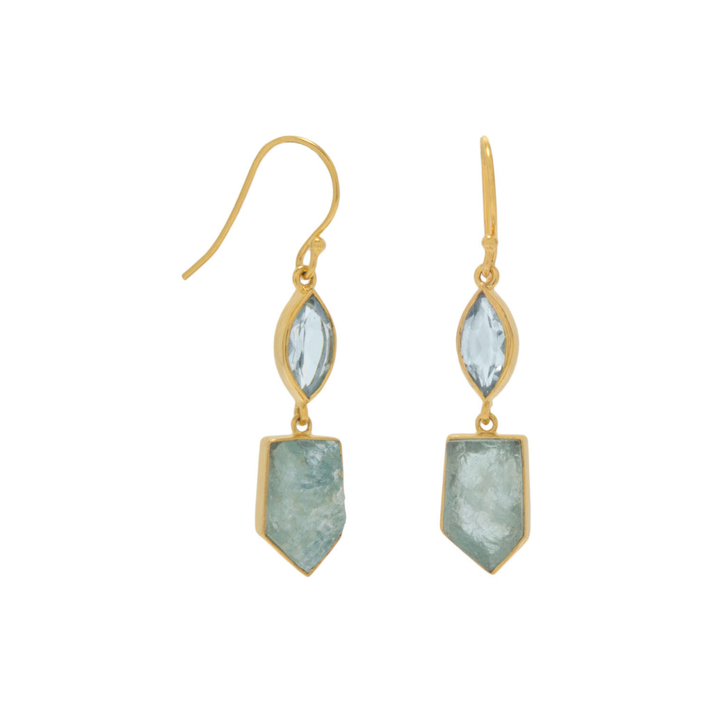 Blue Topaz and Aquamarine Dangle Earrings Gold-plated Sterling Silver