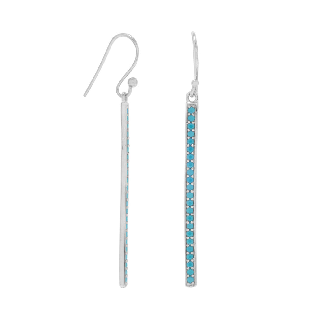 Turquoise-color Cubic Zirconia Dangle Bar Earrings Rhodium on Sterling Silver