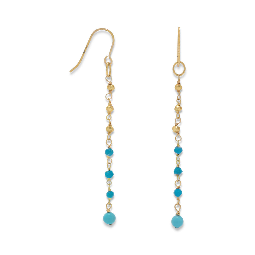 Goldtone Chain Drop Earrings with Reconstituted Turquoise Bead Drops