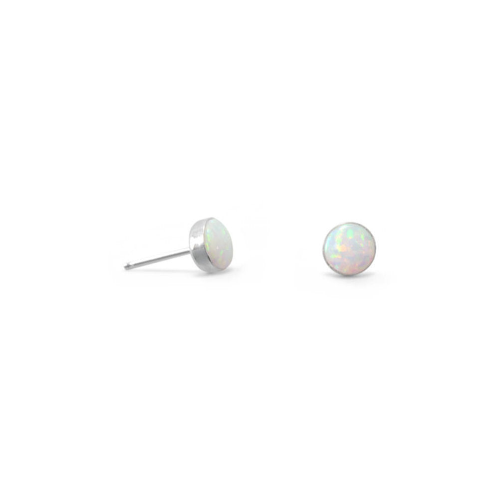 Synthetic White Opal Post Button Stud Earrings Sterling Silver
