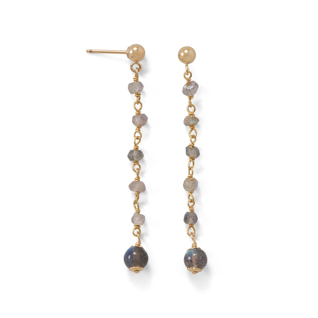 Labradorite Bead Dangle Earrings Gold-filled Ball Post