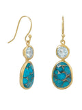 Copper Infused Turquoise and Blue Topaz Earrings Gold-plated Sterling Silver