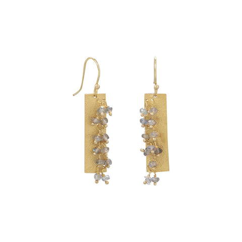 Labradorite Bead Drape Earrings with Rectangle Back Gold-plated Sterling Silver