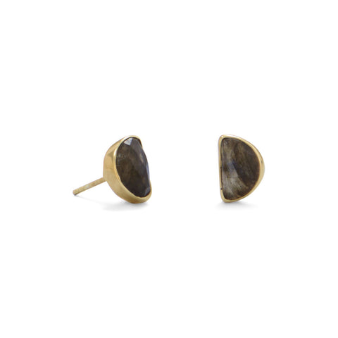 Labradorite Half Moon Stud Earrings Teardrop Gold-plated Sterling Silver