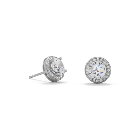 Cubic Zirconia Halo Stud Earrings Rhodium-plated Sterling Silver - Nontarnish