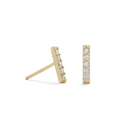 Cubic Zirconia Bar Stud Earrings Gold-plated Sterling Silver