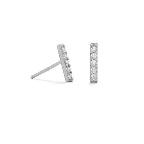 Cubic Zirconia Bar Stud Earrings Rhodium-plated Sterling Silver