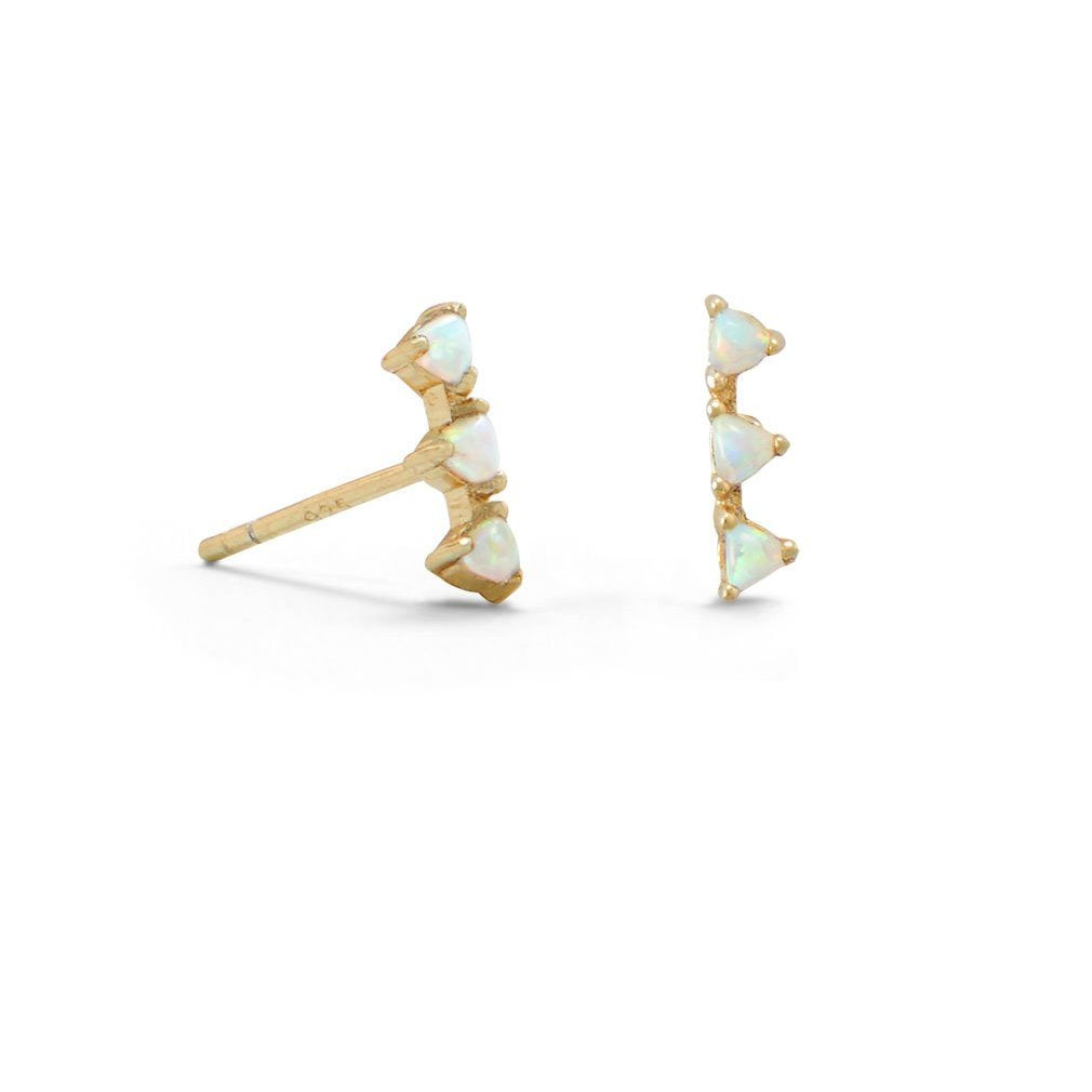 Synthetic White Opal Stud Earrings Triangles Gold-plated Sterling Silver