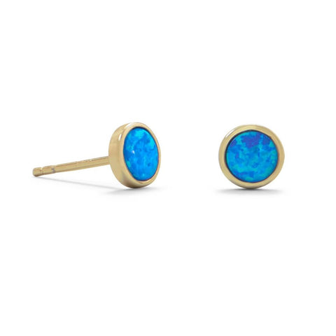 Synthetic Blue Opal Stud Earrings Gold-plated Sterling Silver