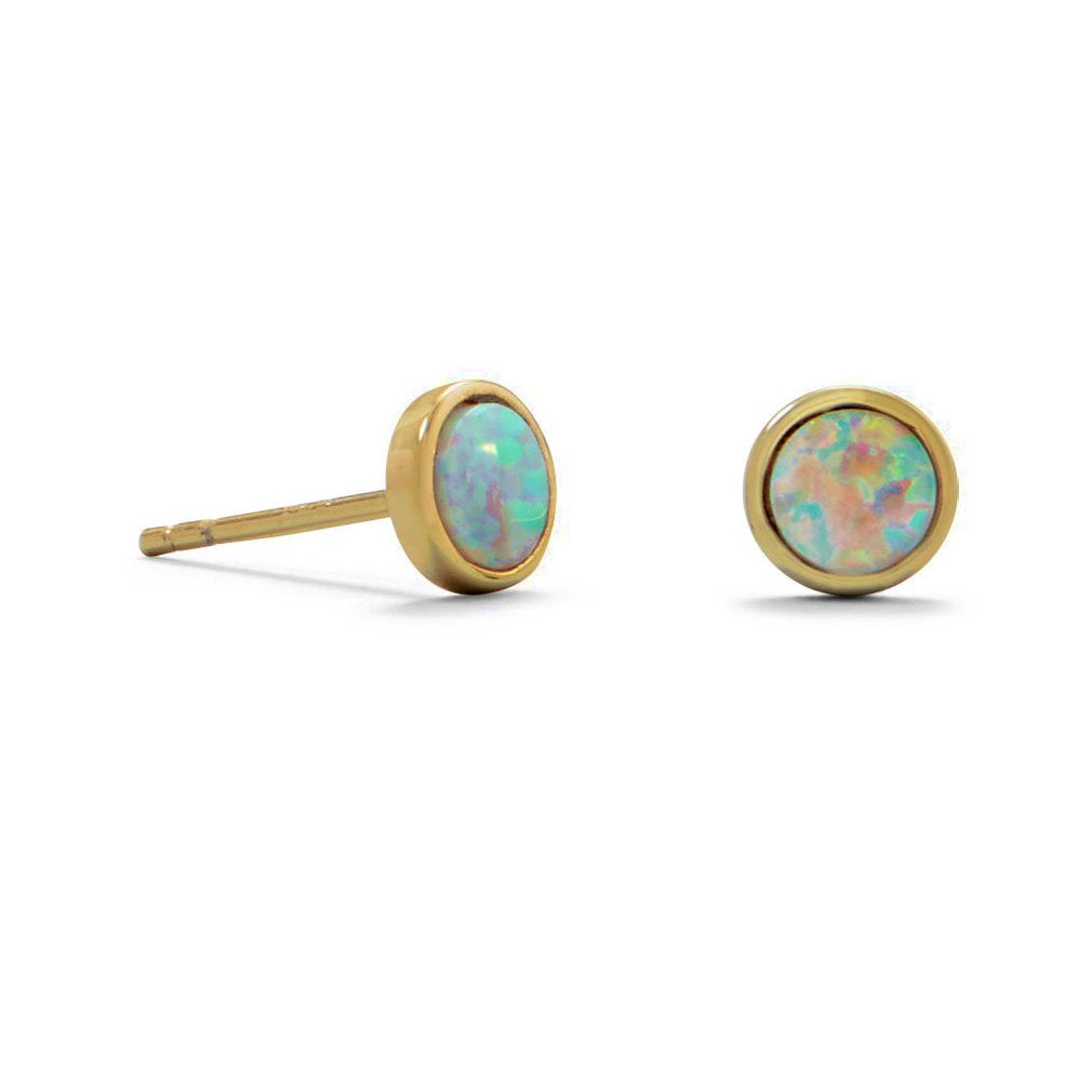 Synthetic White Opal Stud Earrings Gold-plated Sterling Silver