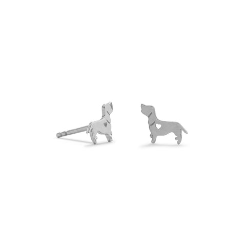 Darling Dog Stud Earrings with Heart Rhodium-plated Sterling Silver Nontarnish