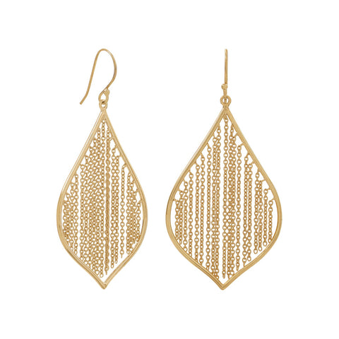 Gold-plated Sterling Silver Fringe Chain Leaf Earrings