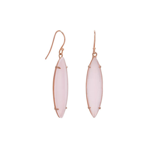 Rose Gold-plated Sterling Silver Pink Glass Marquise Dangle Earrings