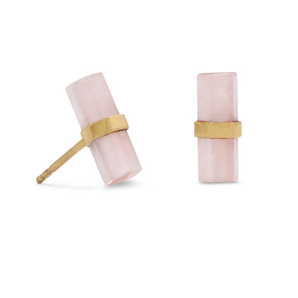 Dyed Rose Quartz Stud Earrings Pencil Cut Gold-plated Sterling Silver