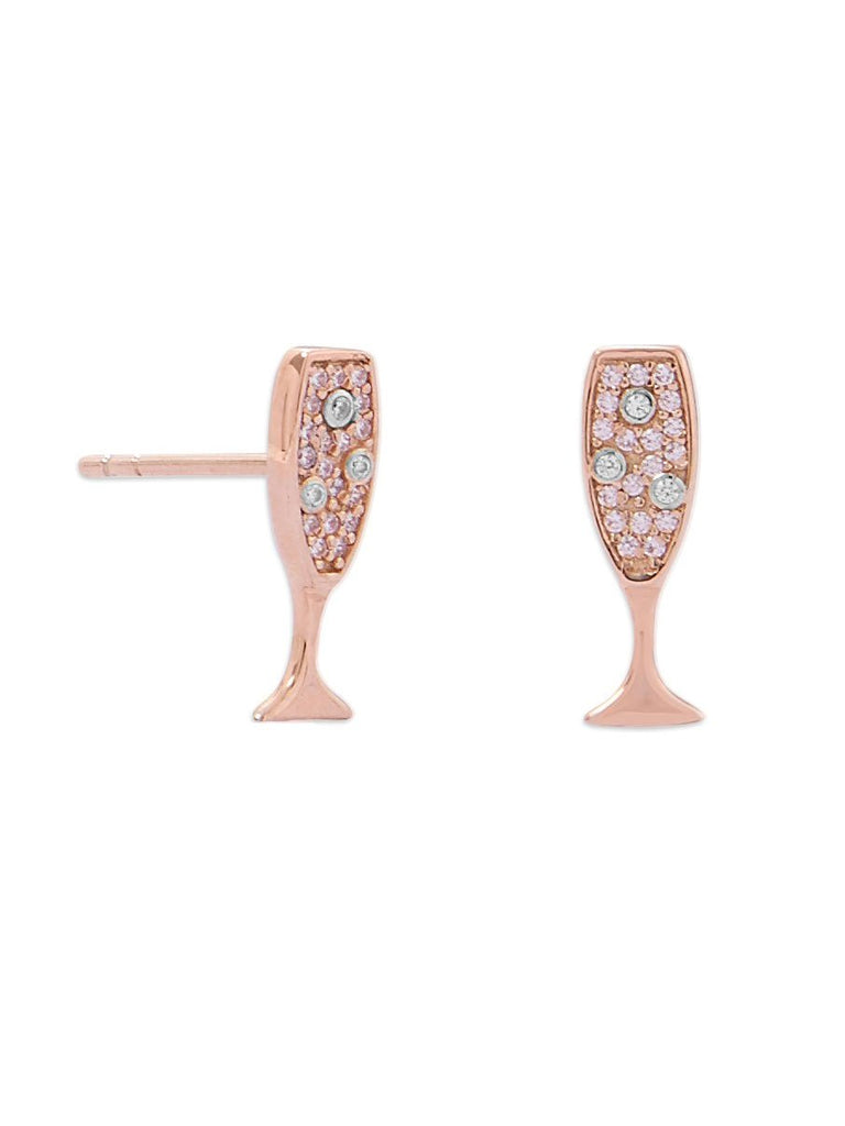 Champagne Glass Stud Earrings Cubic Zirconia CZ Post Rose Gold-plated
