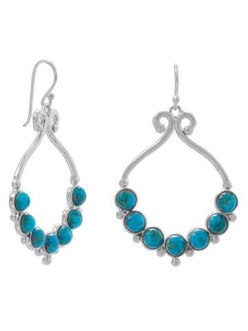 Reconstituted Turquoise Earrings with Round Stones Sterling Silver