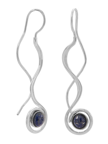 Lapis Lazuli Threader Earrings Long Wavy Sterling Silver