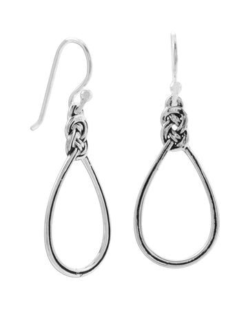 Teardrop Shape Open Antiqued Celtic Knot Design Earrings Sterling Silver