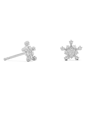 Snowflake Stud Earrings Cubic Zirconia Stones Rhodium on Sterling Silver