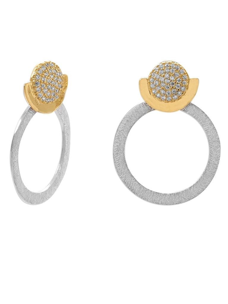 Door Knocker Style Earrings Two-tone Sterling Silver with Cubic Zirconia