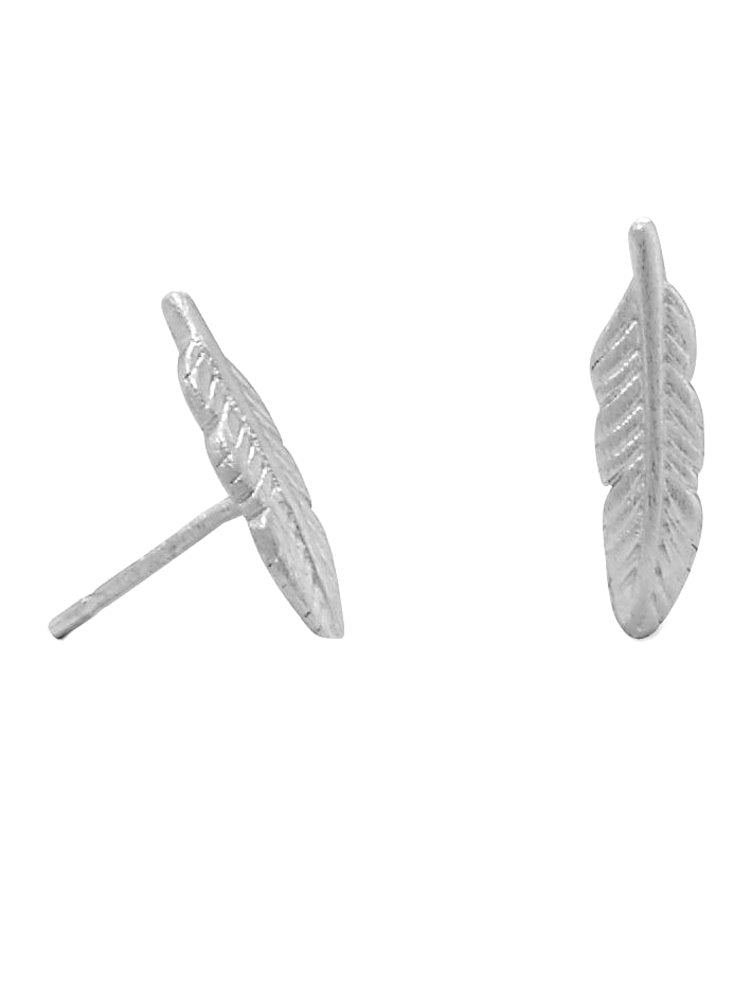 Feather Stud Earrings Rhodium on Sterling Silver Nontarnish