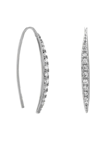 Curved Wire Earrings Rhodium on Sterling Silver with Cubic Zirconia