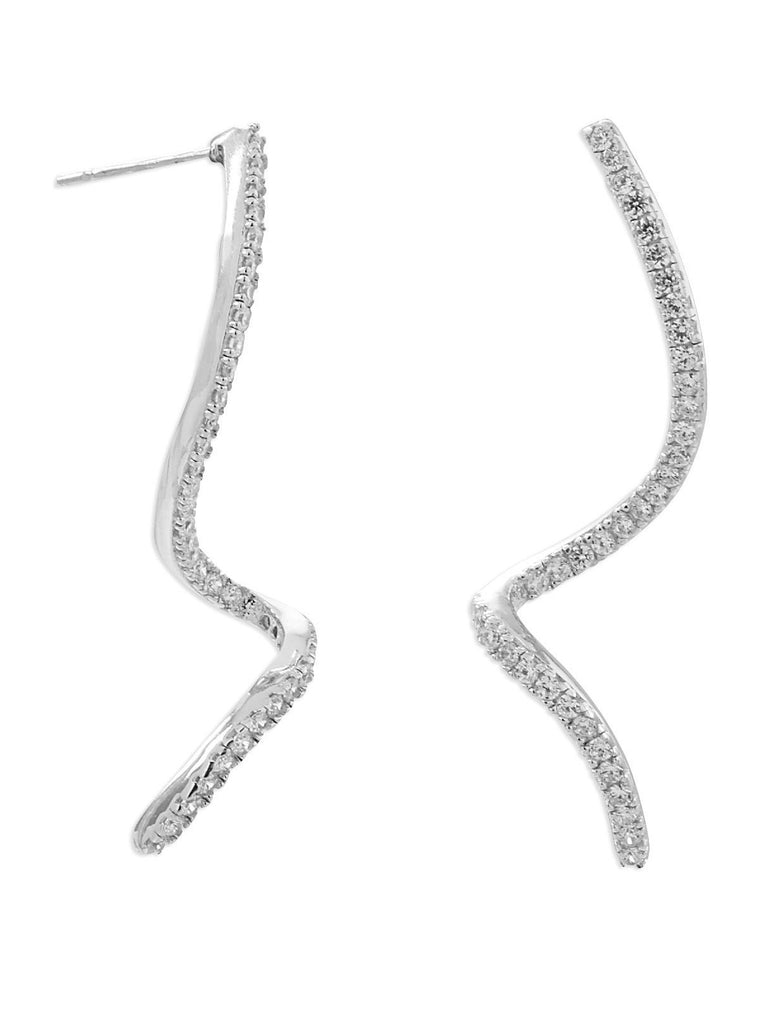 Cubic Zirconia Spiral Drop Earrings Rhodium on Sterling - Nontarnish