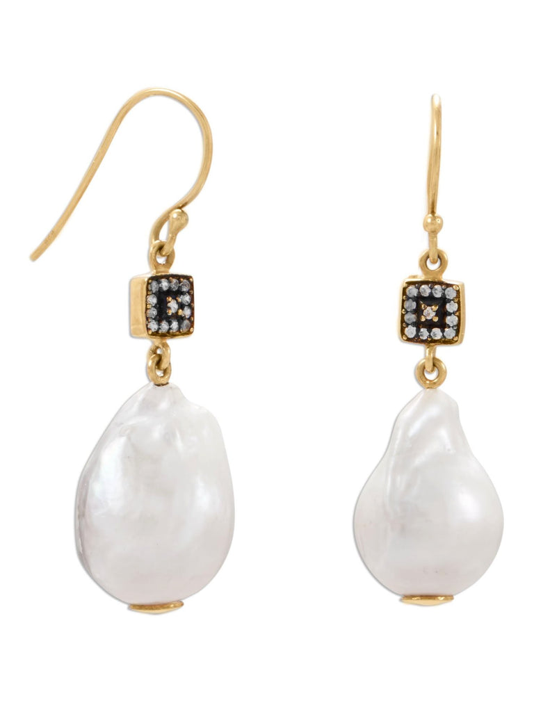 Baroque Cultured Freshwater Pearl Earrings with Cubic Zirconia