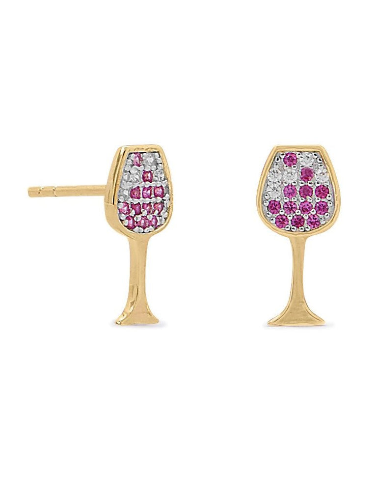 Wine Glass Stud Earrings Cubic Zirconia CZ Post Gold-plated