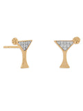 Martini Glass Stud Earrings Cubic Zirconia CZ Post Gold-plated Sterling Silver