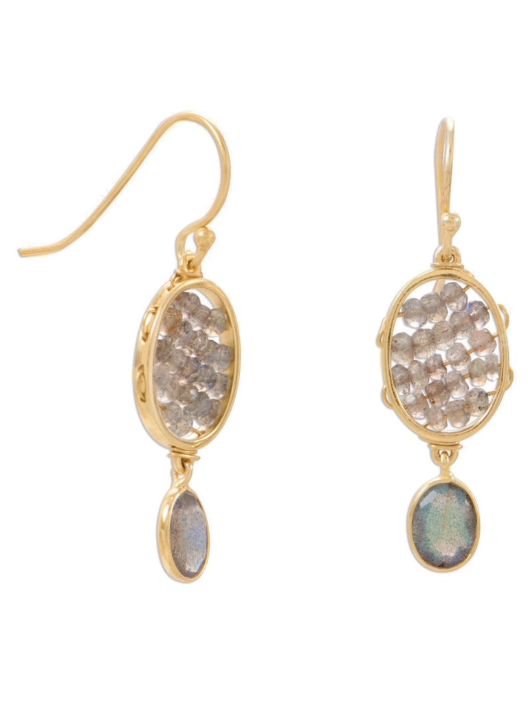 Labradorite Bead and Dangle Earrings with Gold-plated Sterling Silver