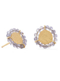 Brushed Coin Earrings with Faceted Glass Bead Halo Gold-plated Sterling Silver
