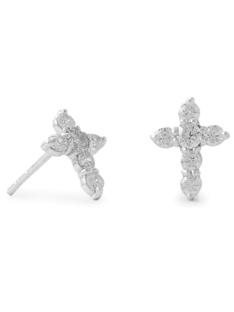 Cross Stud Earrings with Sparkling Cubic Zirconia Sterling Silver