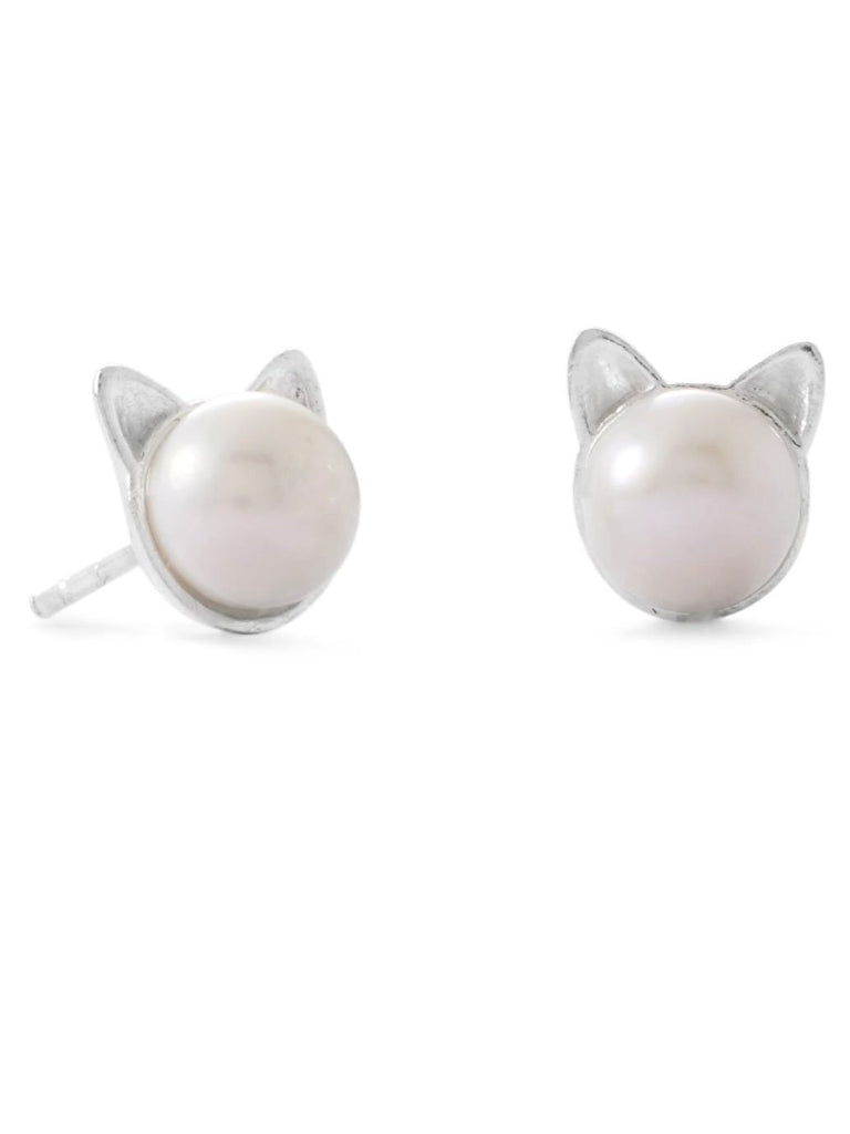Cultured Freshwater Pearl Earrings with Kitten Cat Ears Sterling Silver