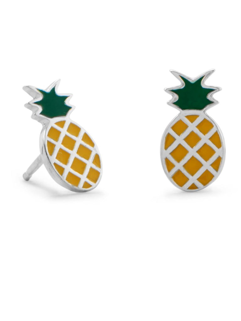 Pineapple Stud Post Earrings Enamel on Sterling Silver