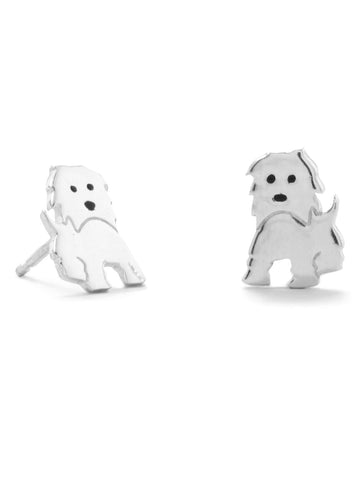 Precious Puppy Dog Stud Post Earrings Sterling Silver