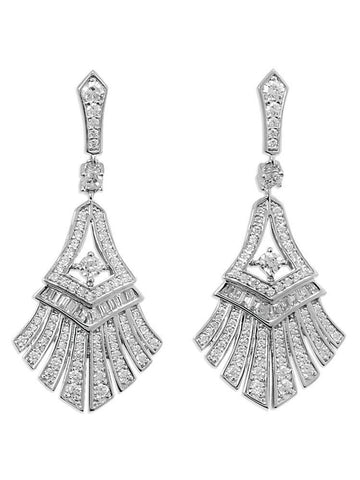 Cubic Zirconia Fan Dangle Chandelier Earrings Rhodium on Sterling Silver