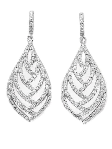 Cubic Zirconia Dangle Leaf Earrings Rhodium on Sterling Silver