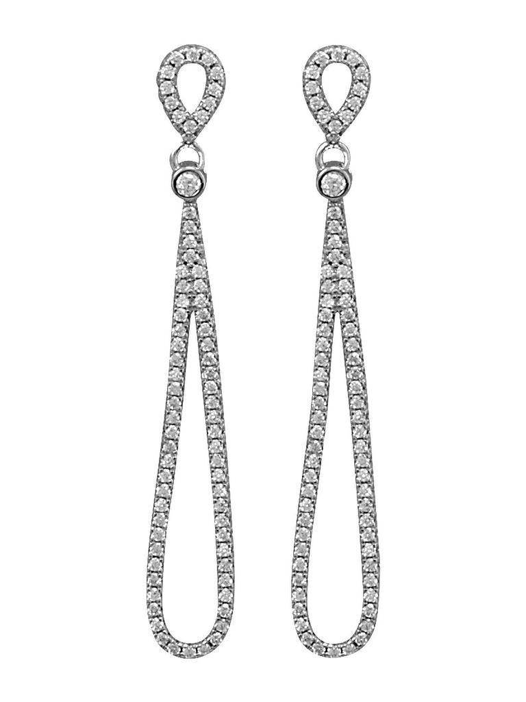 Double Cubic Zirconia Pear Dangle Drop Earrings Rhodium on Sterling Silver