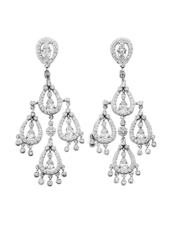 Cubic Zirconia Pear Shapes Chandelier Earrings Rhodium on Sterling Silver