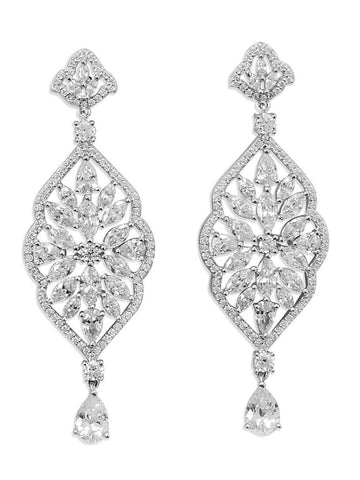 Cubic Zirconia Marquise Dangle Chandelier Earrings Rhodium on Sterling Silver