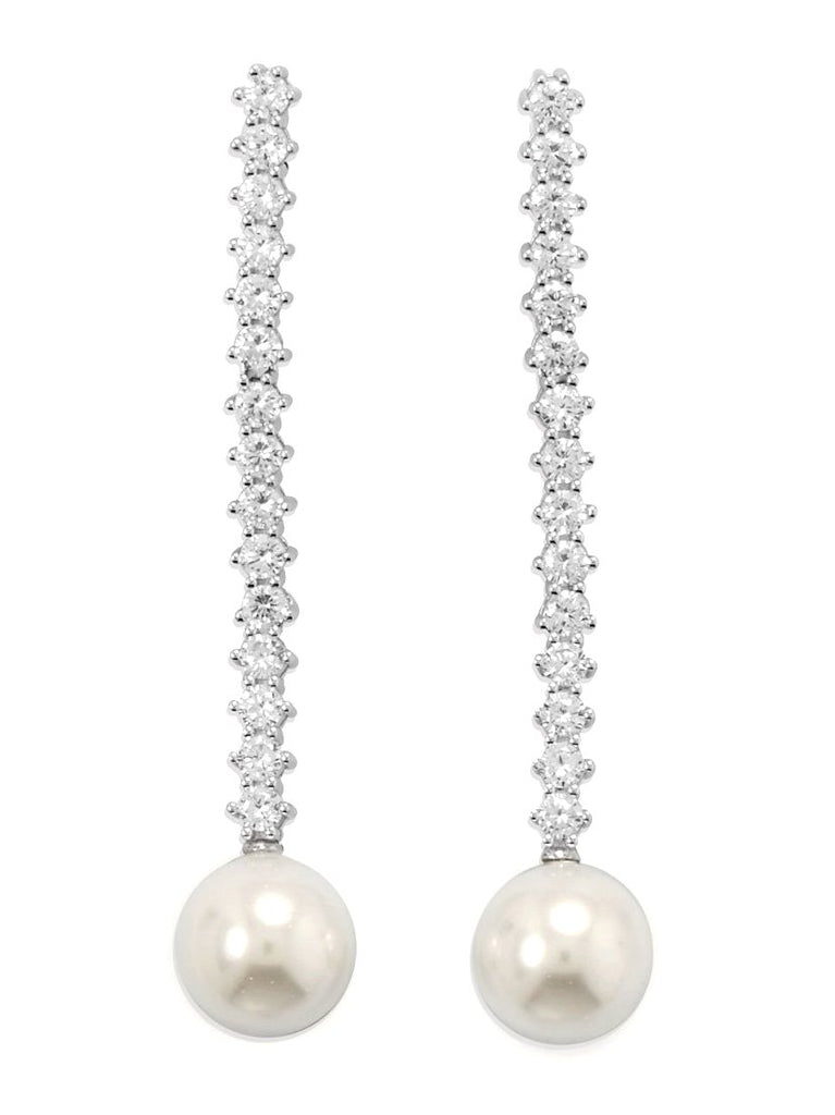 Simulated Pearl and Cubic Zirconia Drop Earrings Rhodium on Sterling Silver
