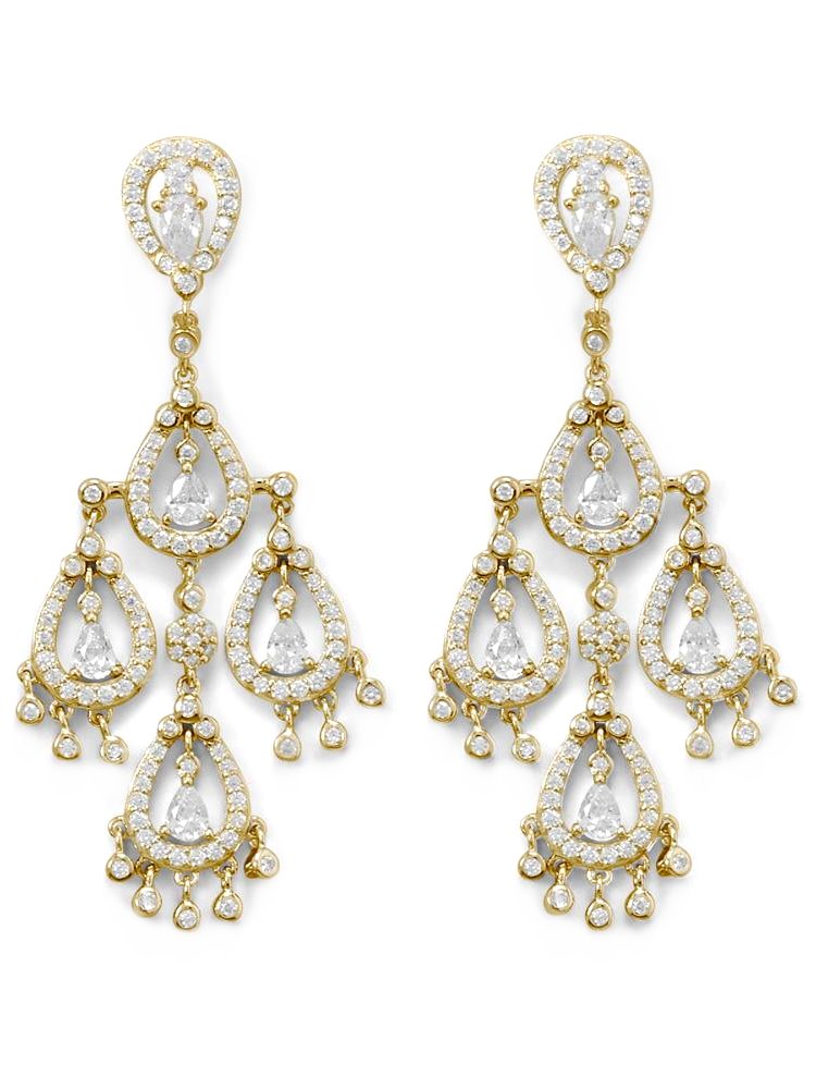 Cubic Zirconia Pear Shapes Chandelier Earrings Gold-plated Sterling Silver