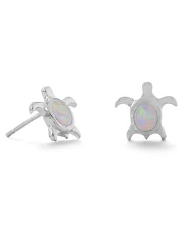 Turtle Stud Earrings with White Synthetic Opal Inlay