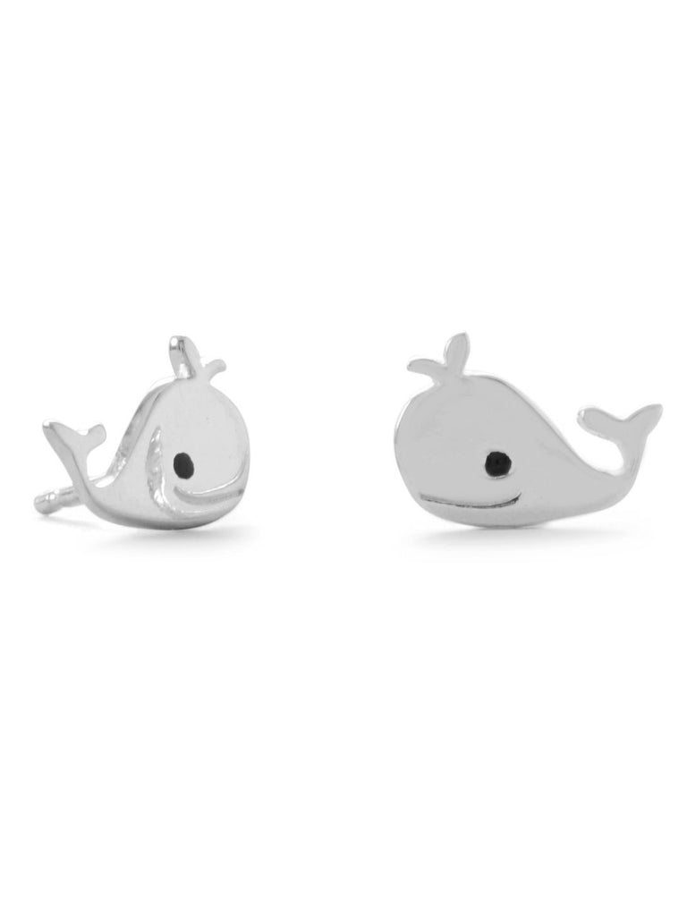 Whale Post Stud Earrings Smiling Sterling Silver